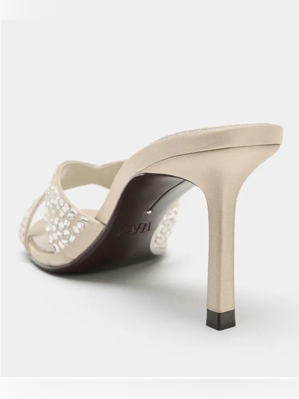 NWOT 🎉 Zara Cream Crystal-Embellished Strappy Heeled Mules. Size 38 - Picture 3 of 14